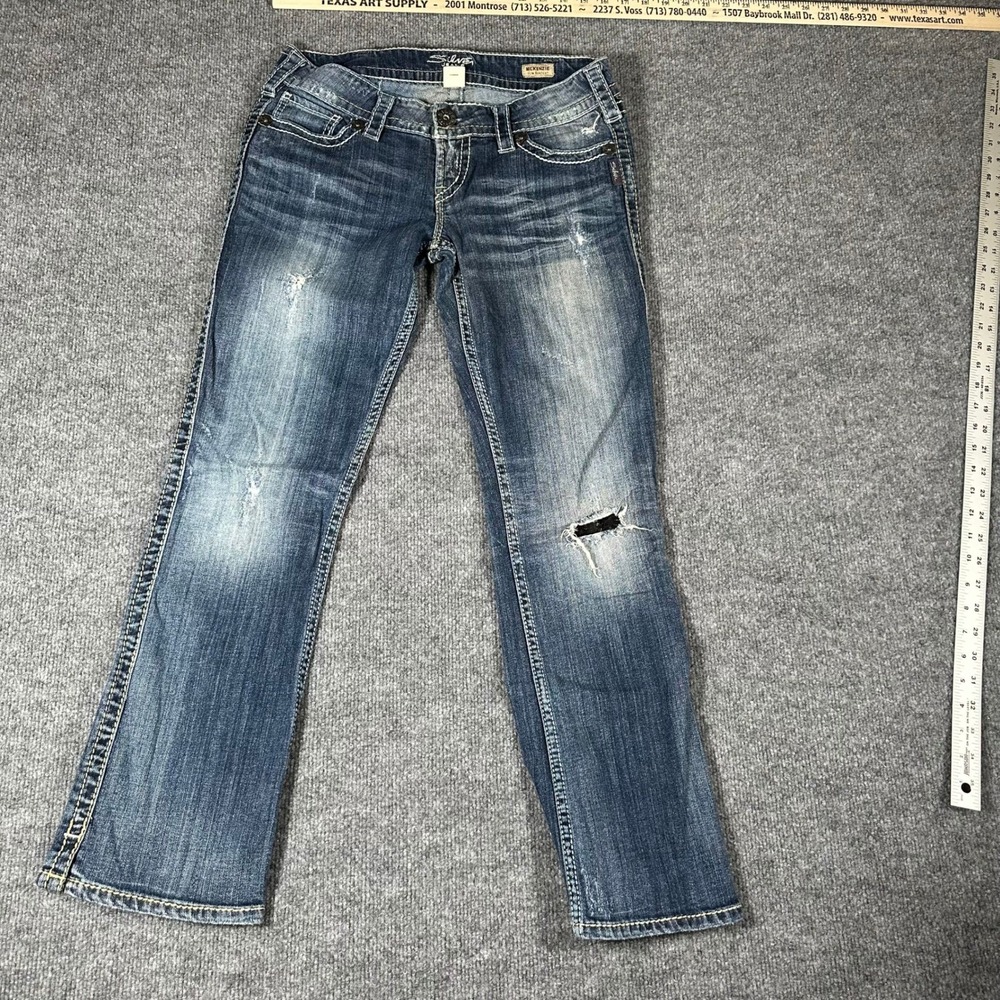 Silver Jeans Jeans Womens 30 McKenzie Slim Bootcut Dark Wash Distressed Low Rise